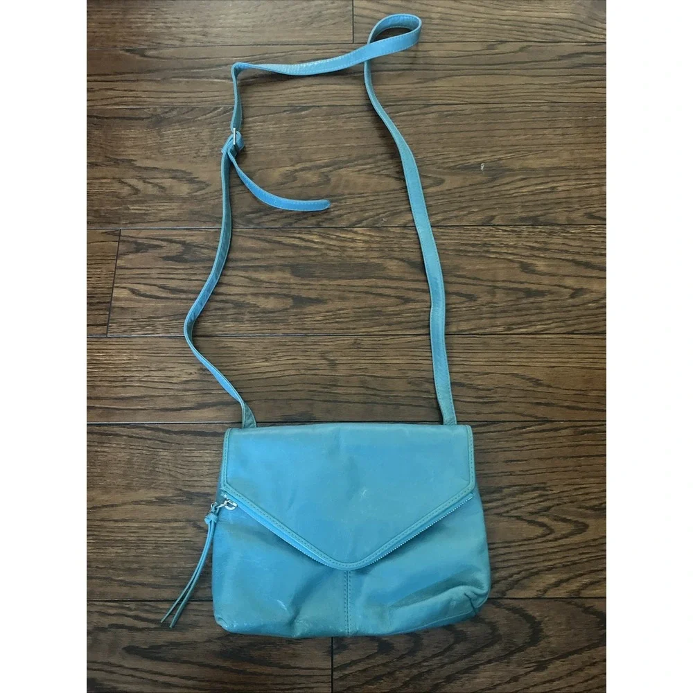Hobo International Turquoise Leather Crossbody Small Zip Flap Purse Boho Chic